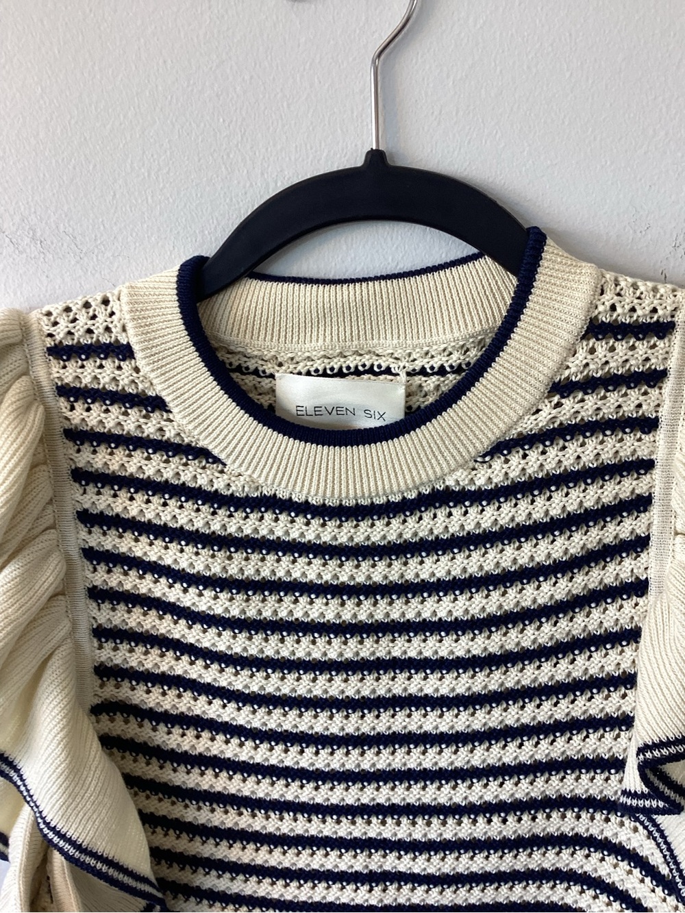 ELEVEN SIX Viola Stripe Tank Top Medium M Ivory & Navy  Ruffle Sweater